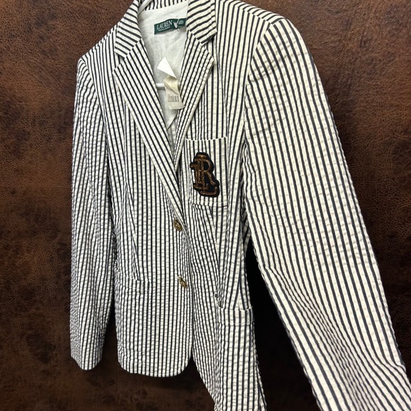 NWT Lauren Ralph Lauren Black Cream Gold Rope Logo Blazer Vintage Size 4 Pockets - Picture 4 of 7